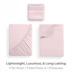 Lit fait avec parure Mellanni blush pink illustrant l’aspect hôtelier et lumineux