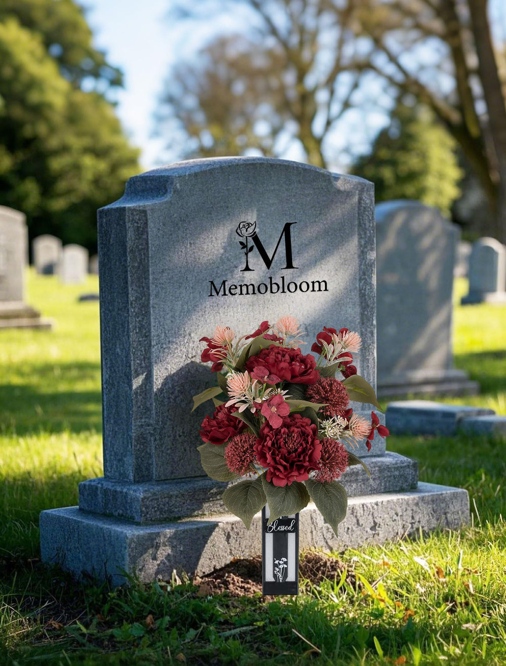 Memobloom mise en scène cimetière automne valorisant ambiance solennelle