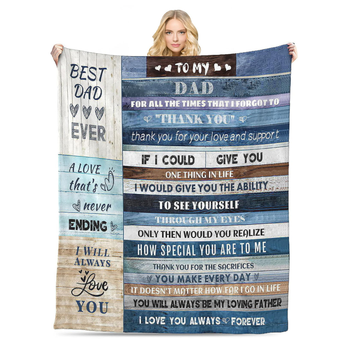 Menghao couverture face avant avec message Dear Dad offrant confort chaleureux