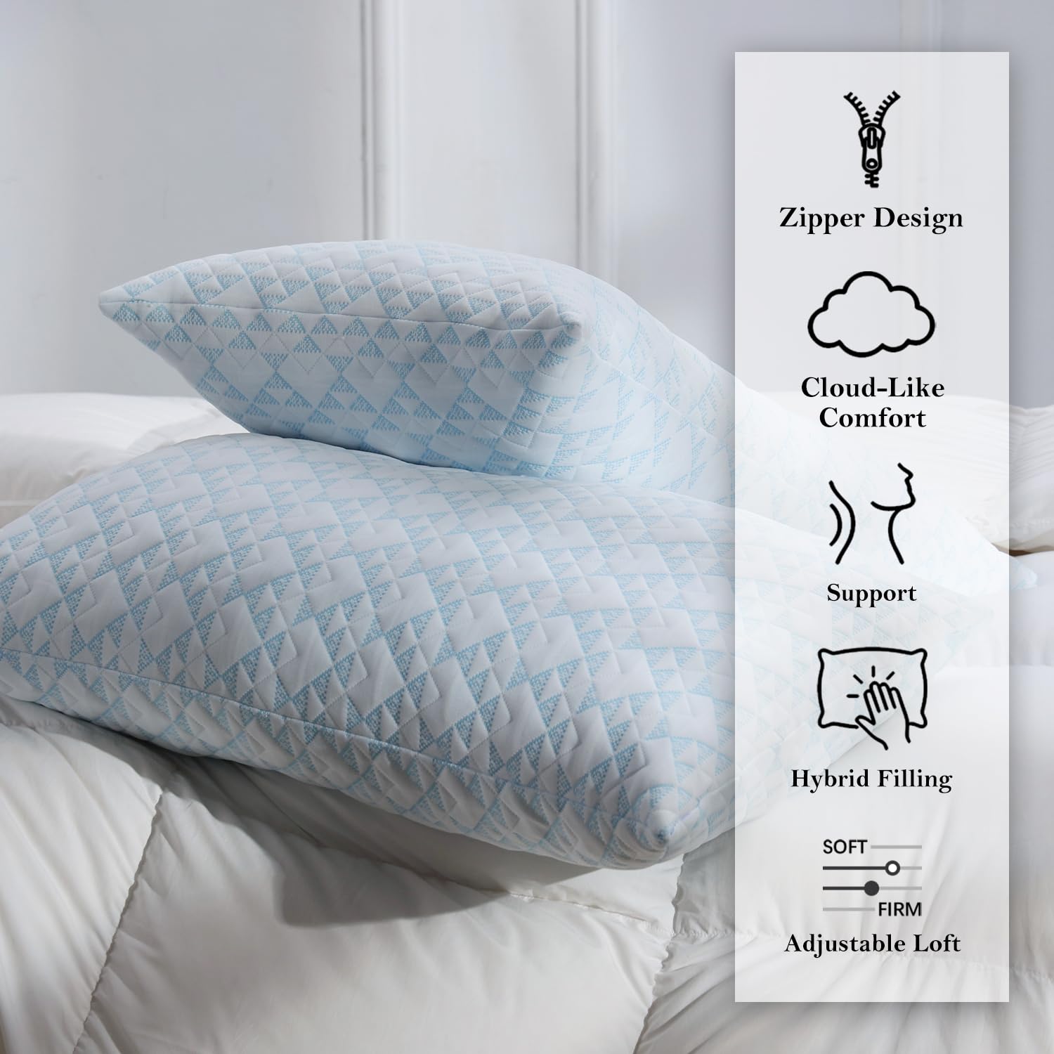 Meoflaw présentation lot de deux oreillers, solution pratique pour couples