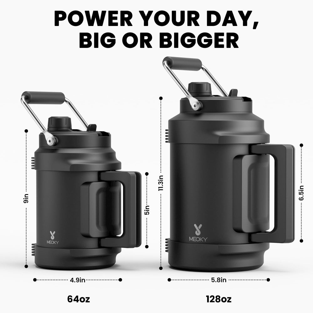 Meoky comparaison taille main illustrant grande capacité demi-gallon