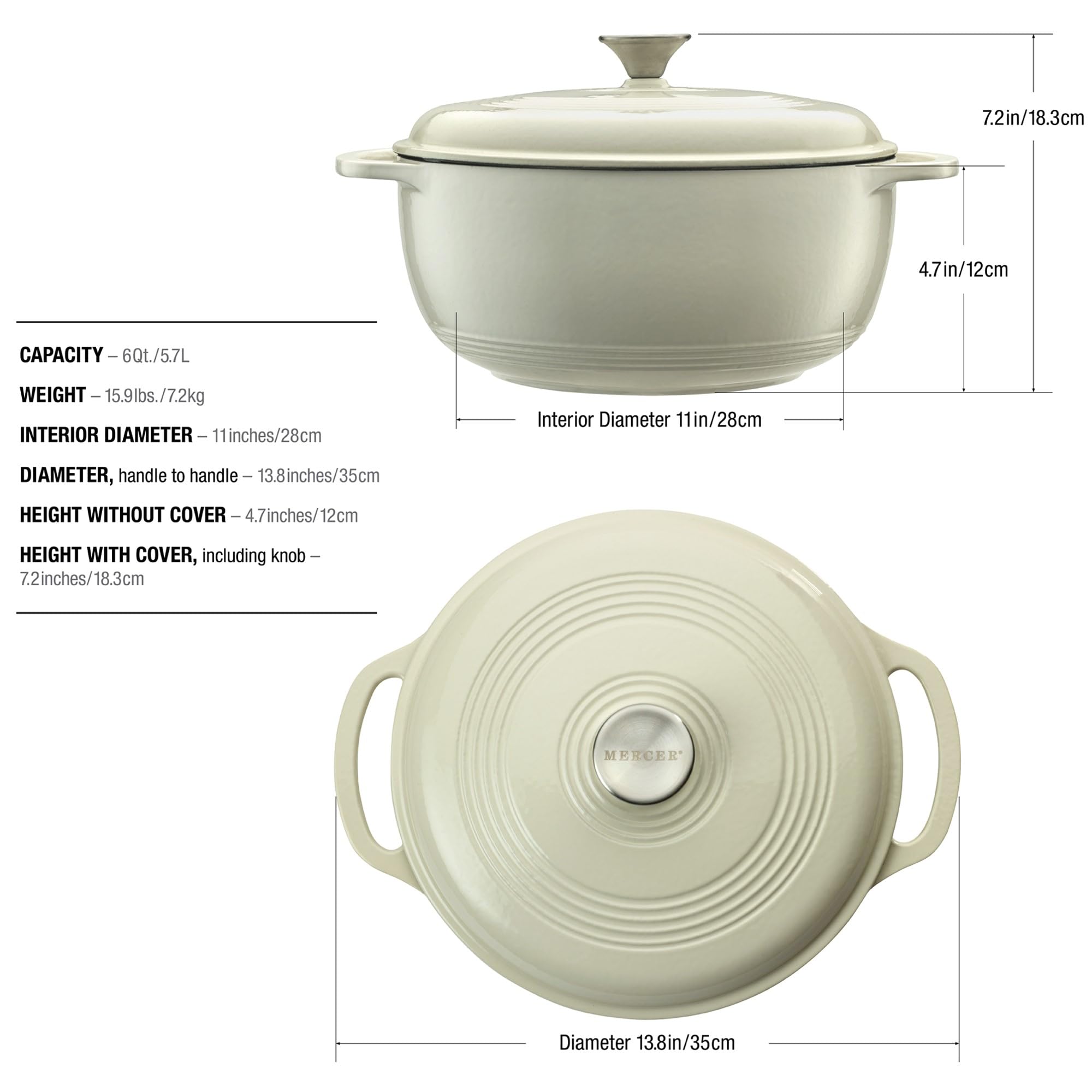 Mercer Culinary cocotte contenant poulet rôti illustrant capacité familiale