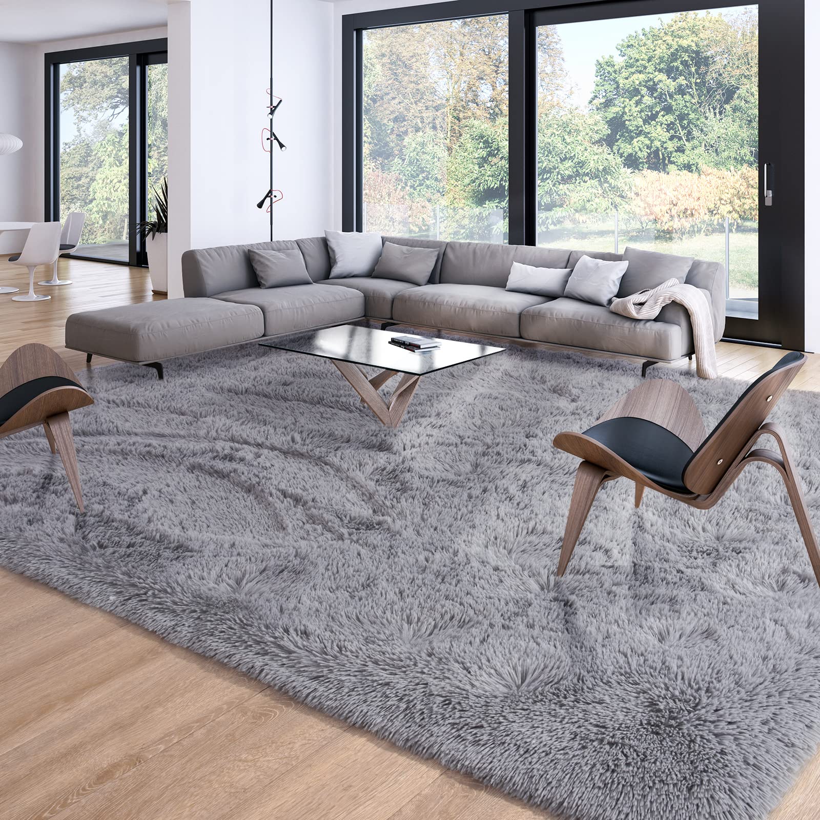 Merelax tapis shaggy face avant gris montrant l'aspect moelleux et chaleureux