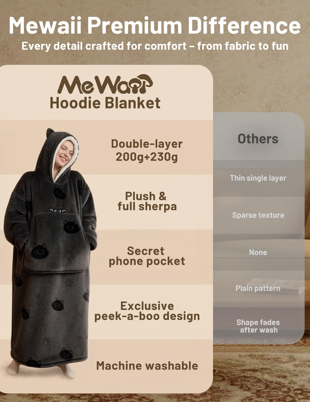 Mewaii longueur jusqu'aux mollets pour comparaison, couverture complète