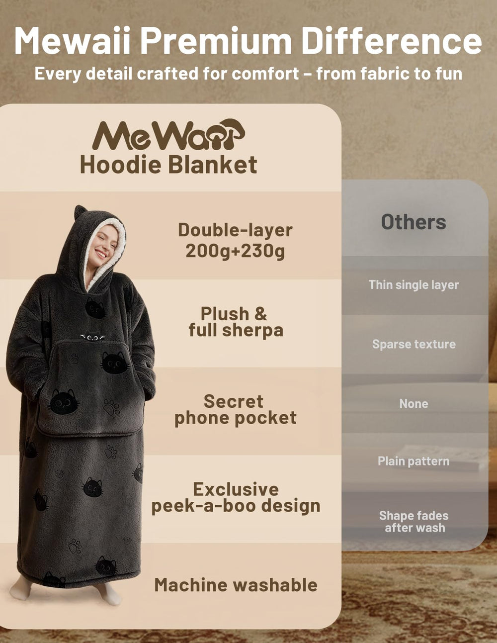 Mewaii longueur jusqu'aux mollets pour comparaison, couverture complète