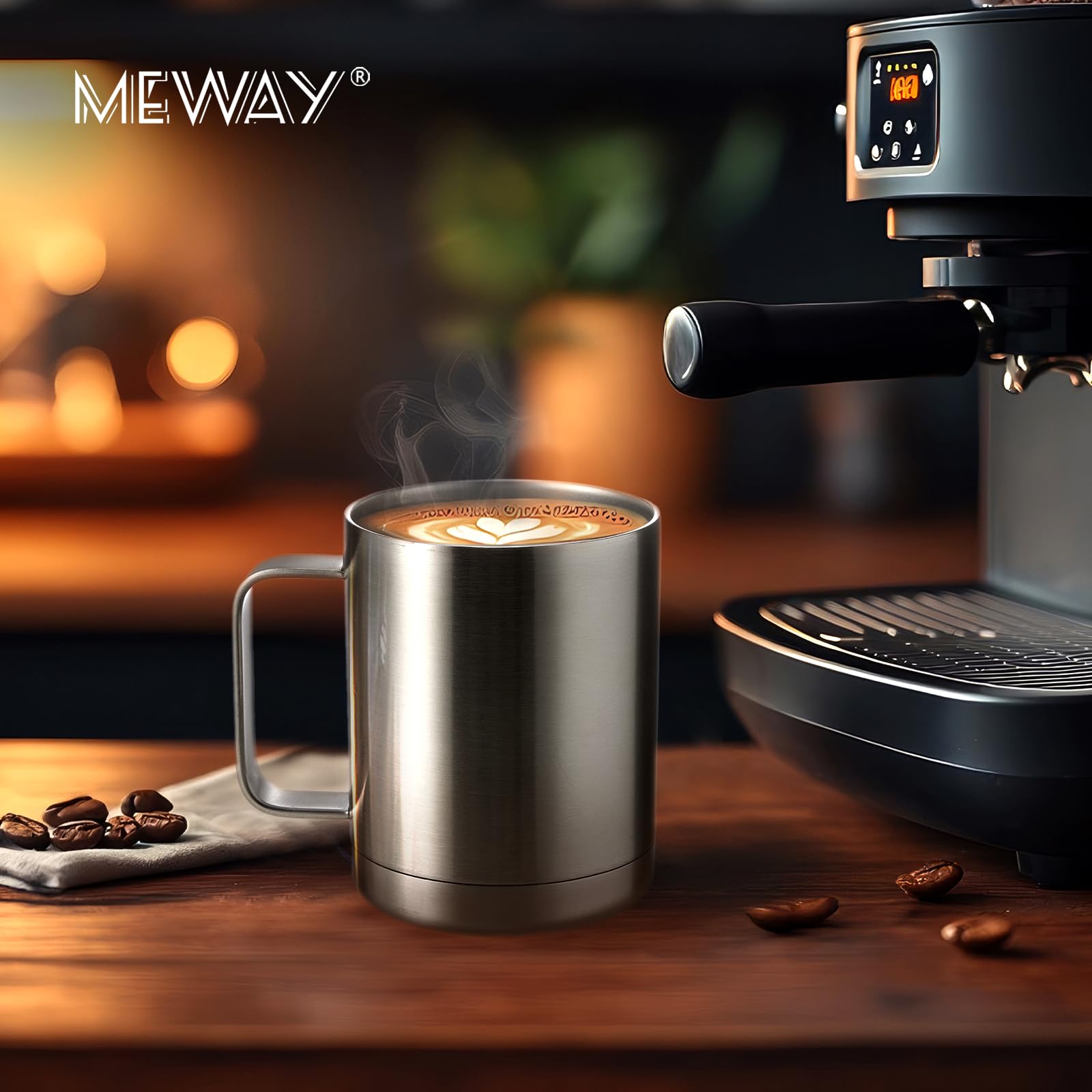 MEWAY lot de 8 mugs 12oz posé sur une table, idéal pour familles et événements