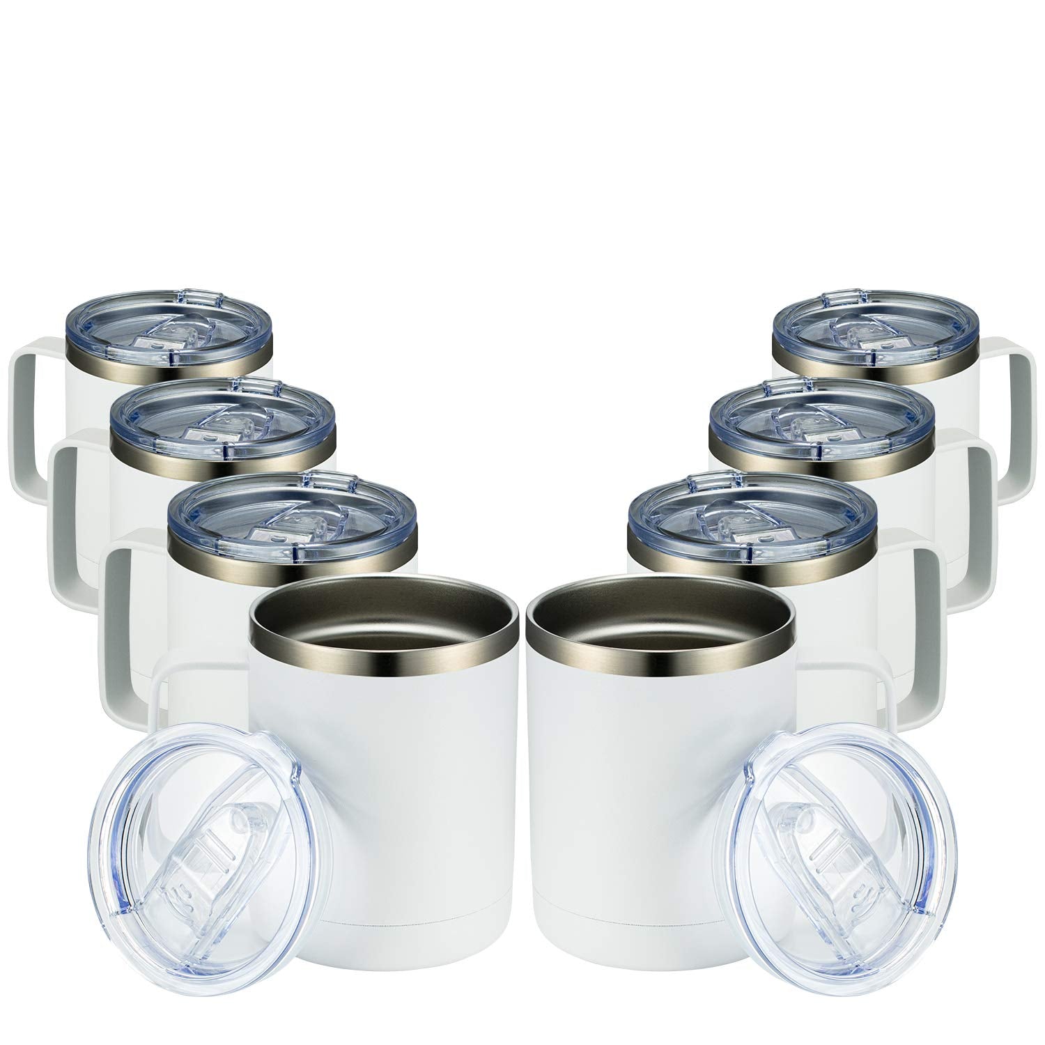 MEWAY pack de 8 gobelets blancs montrant le design uniforme et gain de place