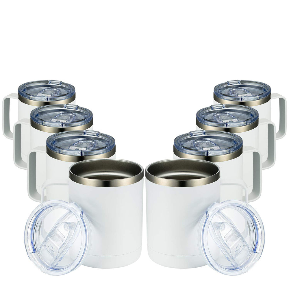 MEWAY pack de 8 gobelets blancs montrant le design uniforme et gain de place