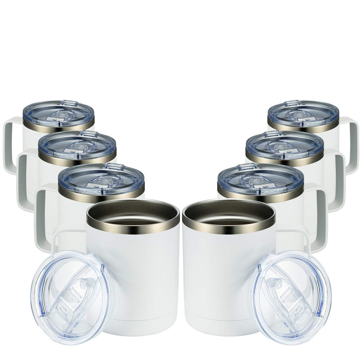 MEWAY pack de 8 gobelets blancs montrant le design uniforme et gain de place