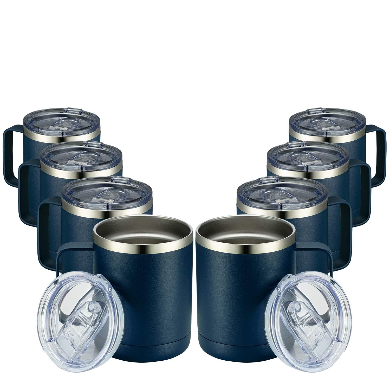 MEWAY vue avant du tumbler bleu marine montrant design et anse, prise confortable