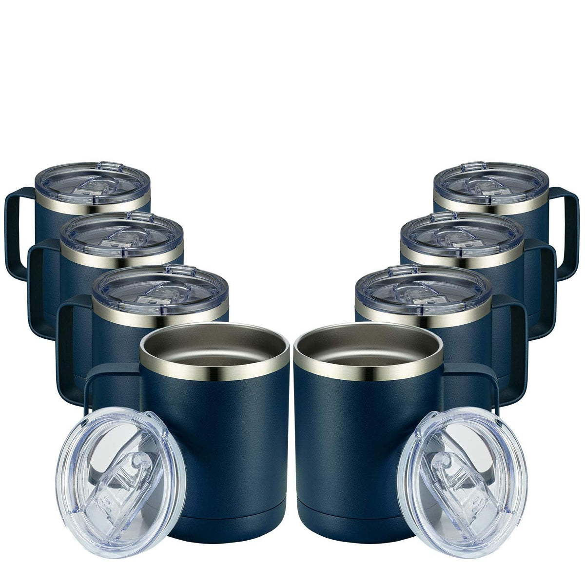 MEWAY vue avant du tumbler bleu marine montrant design et anse, prise confortable