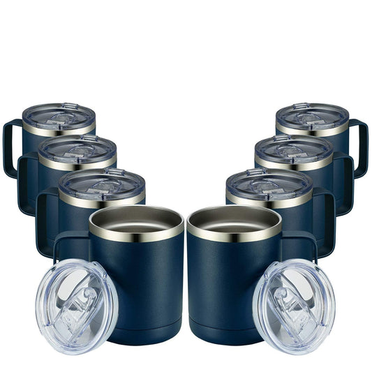 MEWAY vue avant du tumbler bleu marine montrant design et anse, prise confortable