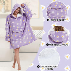 Mewkou hoodie Daisy texture flanelle 280GSM offrant respirabilité