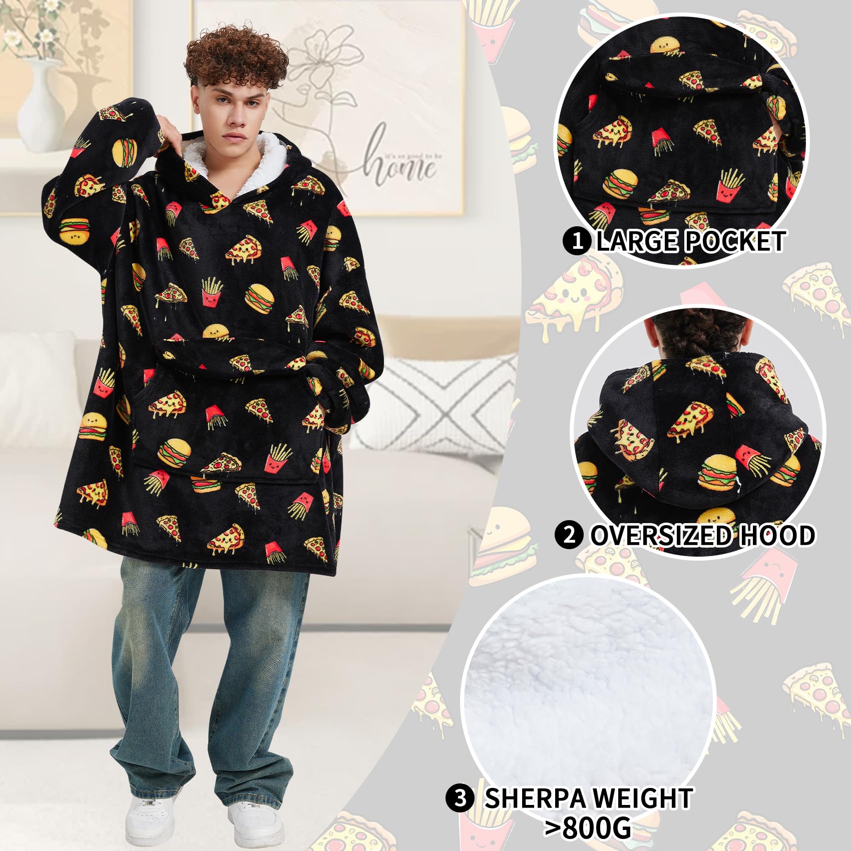 Mewkou hoodie porté sur canapé montrant confort et liberté de mouvement