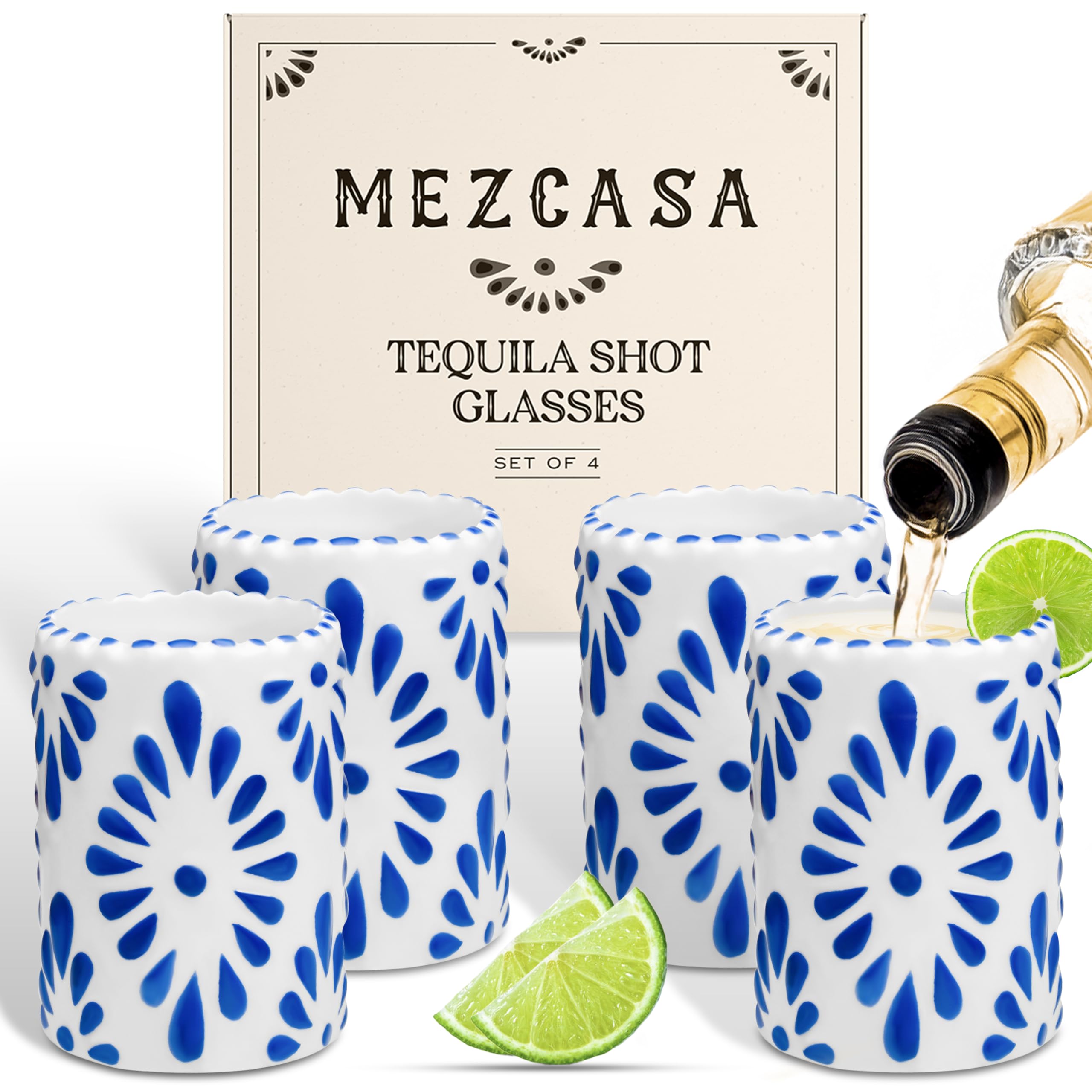 MEZCASA verre à shot Talavera face avant, design bleu festif et utilité