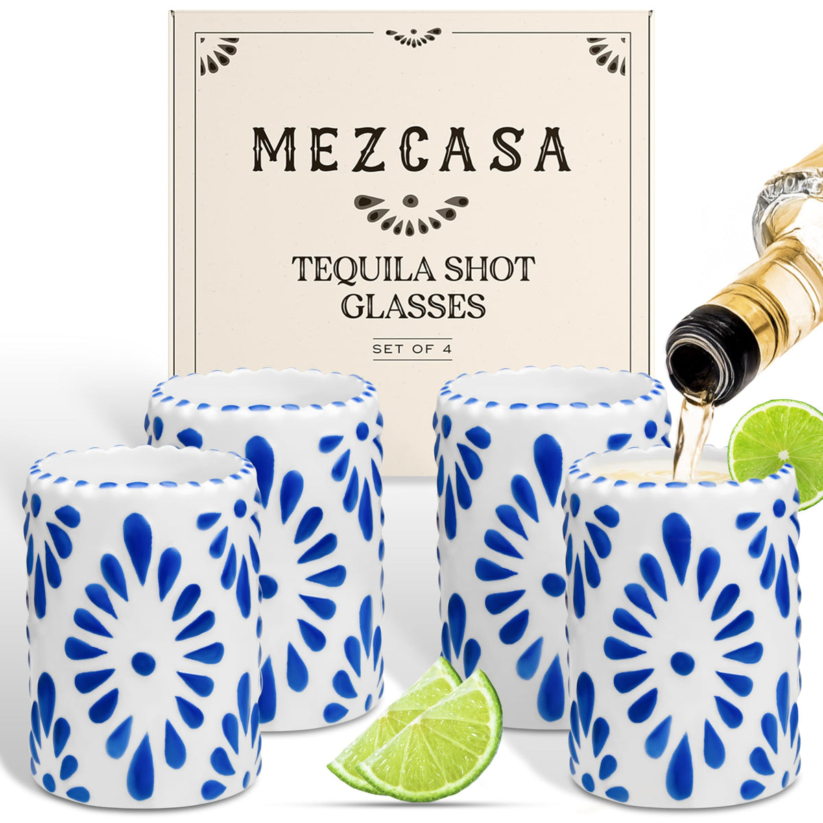 MEZCASA verre à shot Talavera face avant, design bleu festif et utilité