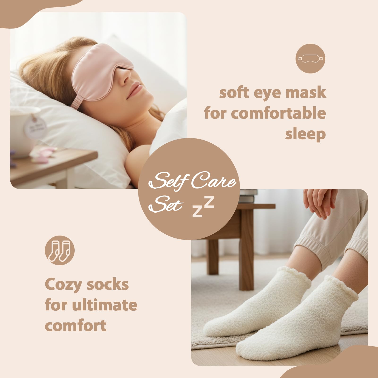 MHSMHL masque yeux et chaussettes en usage favorisant repos