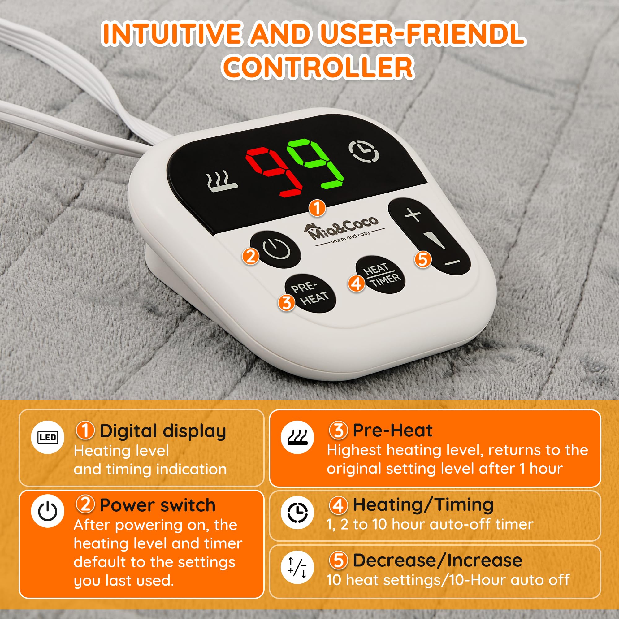 Mia&Coco télécommande LED ergonomique pour réglages faciles et lecture nocturne