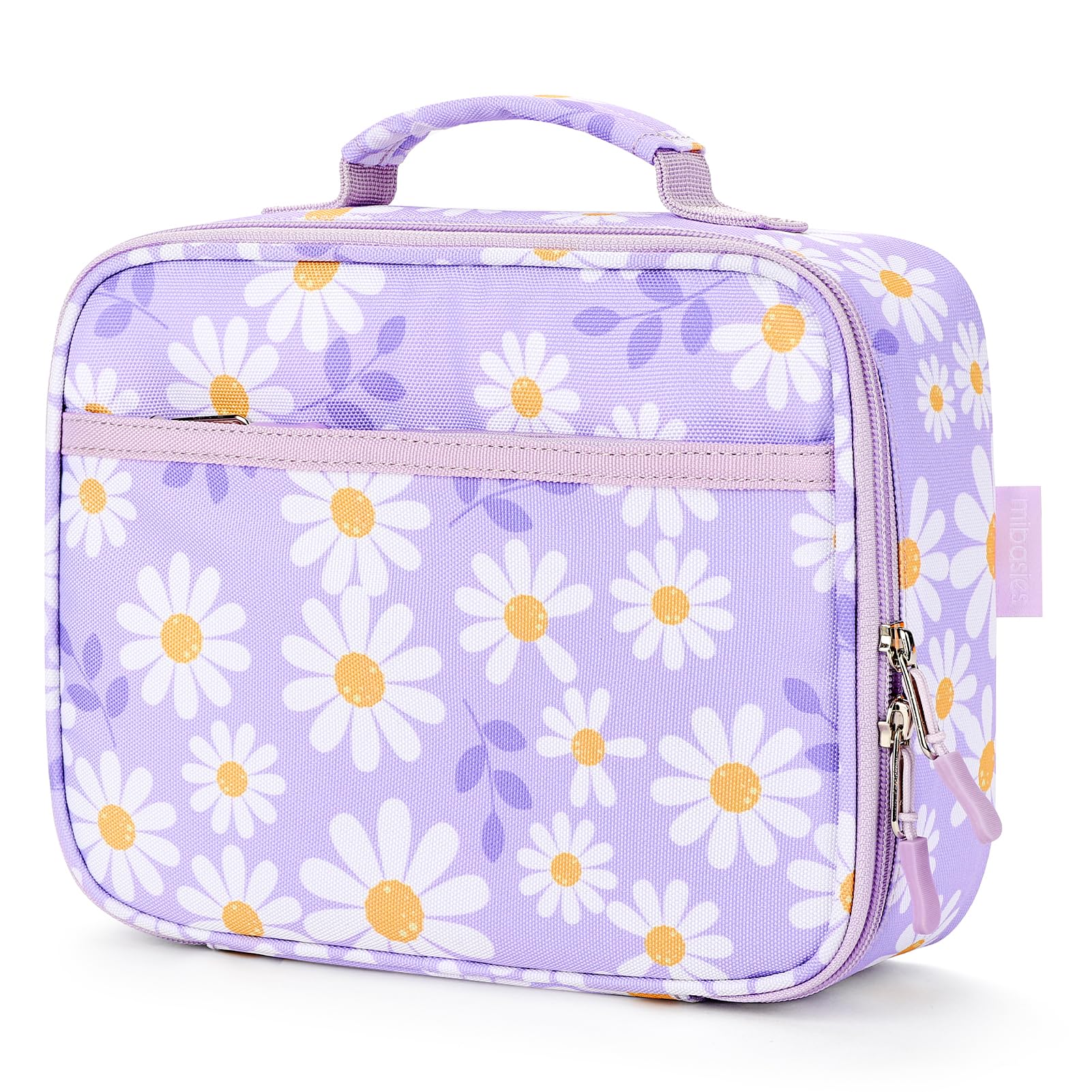 mibasies Daisy vue face montrant le motif violet et rangement pratique