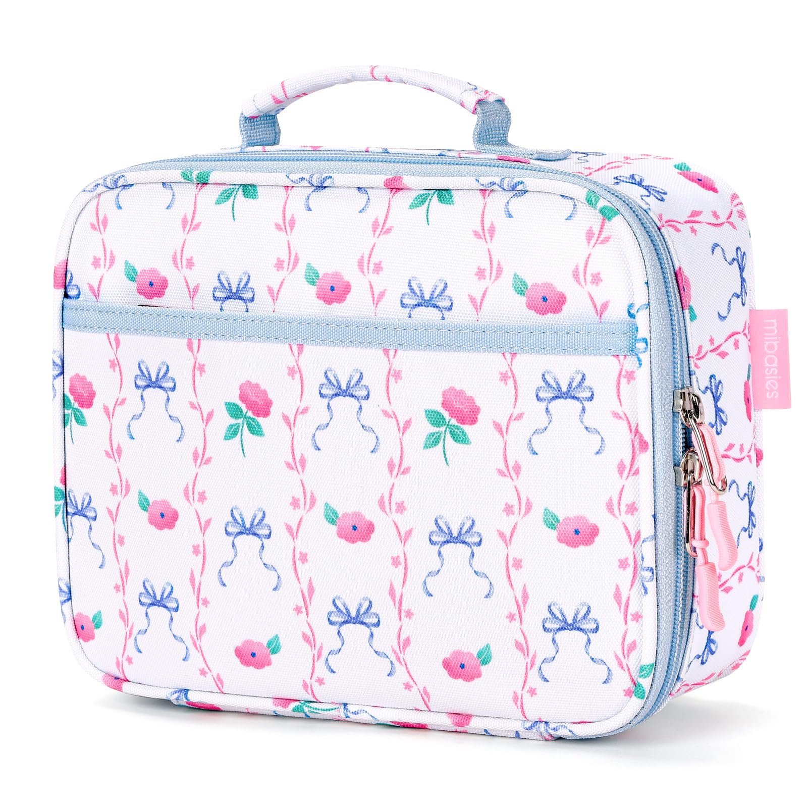 mibasies vue avant du sac-repas Bowknot Rose Sky Blue, pratique et stylé
