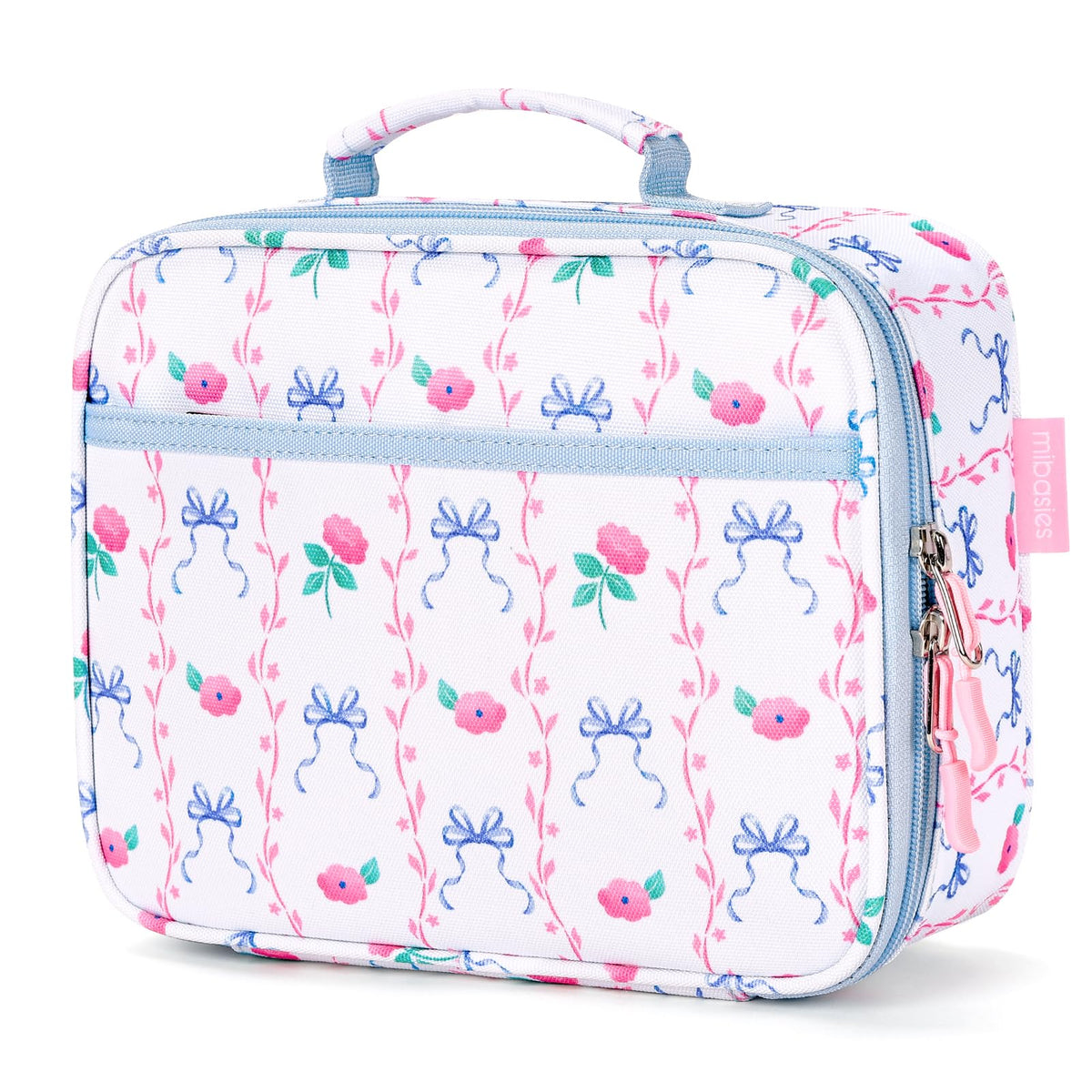 mibasies vue avant du sac-repas Bowknot Rose Sky Blue, pratique et stylé