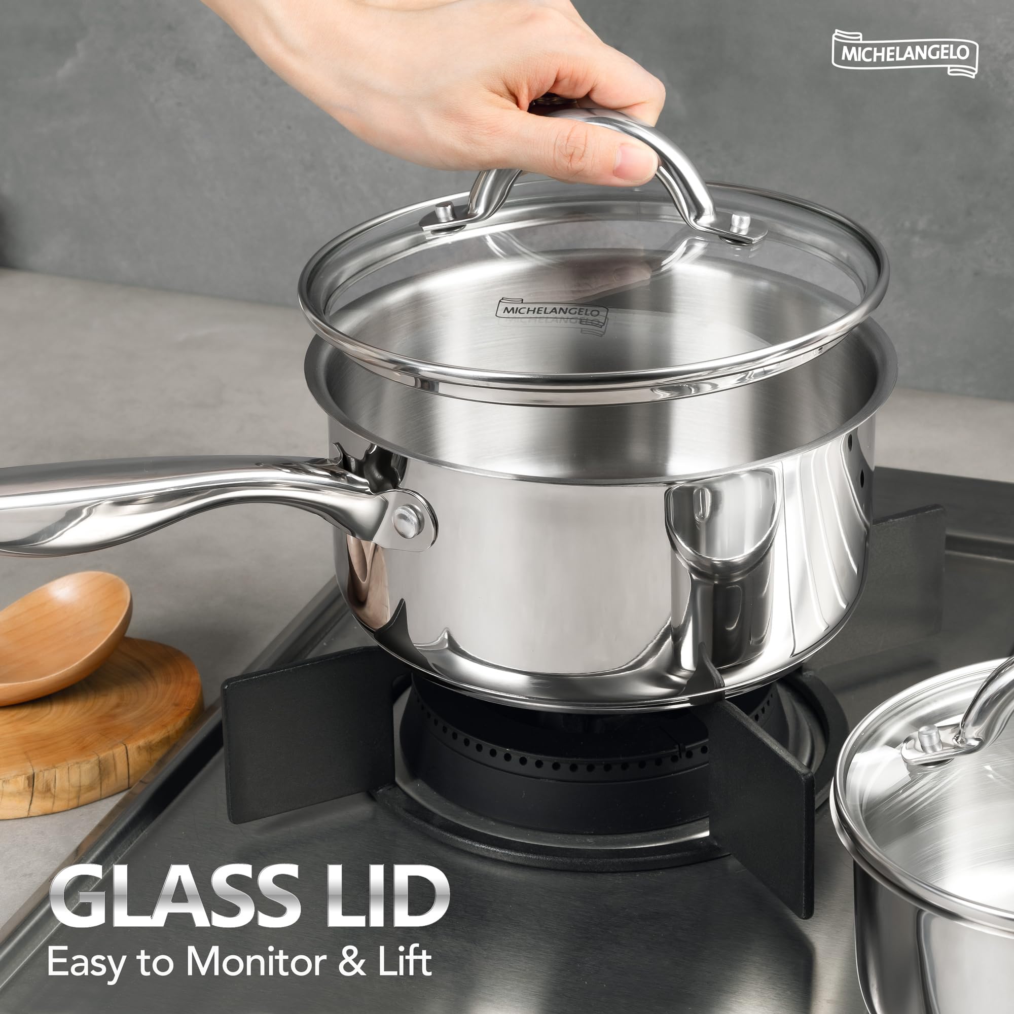 MICHELANGELO couvercles en verre trempé permettant de surveiller la cuisson facilement