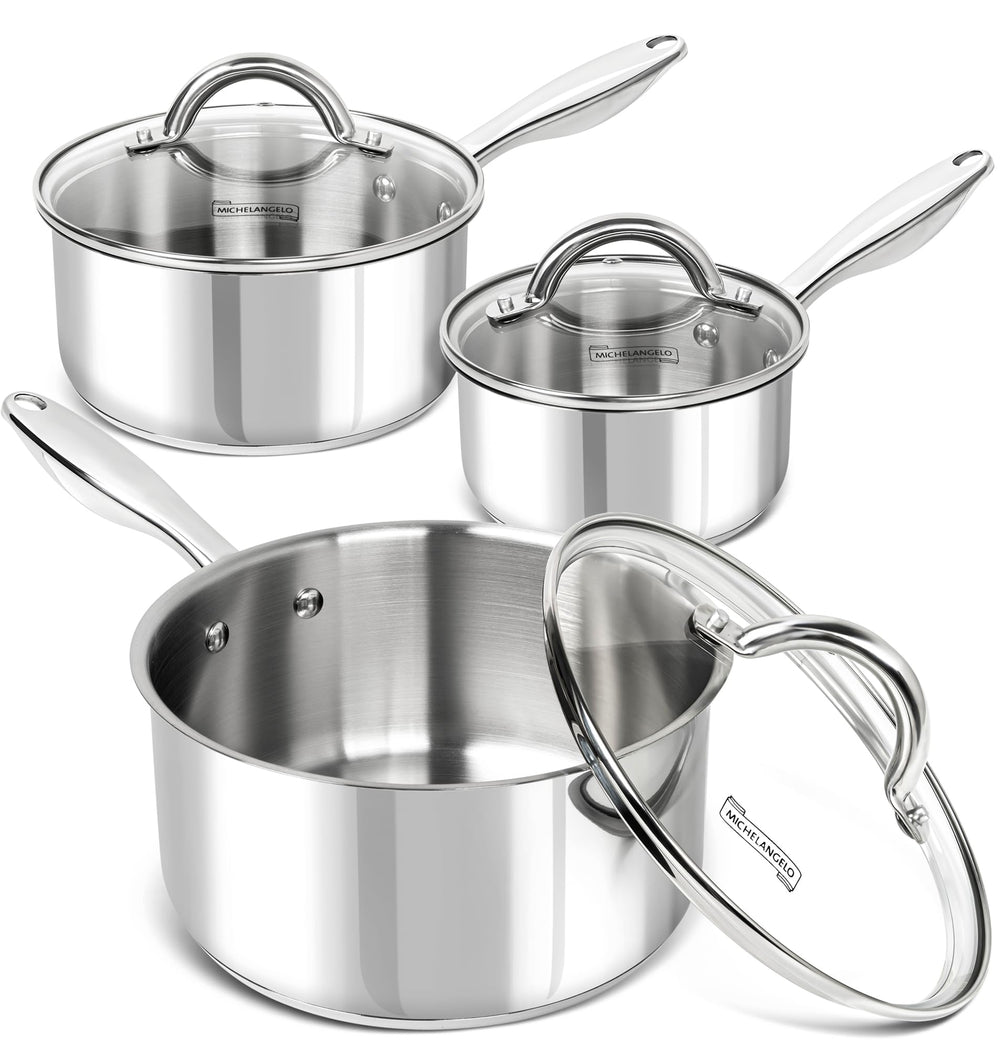 MICHELANGELO ensemble devant montrant les trois casseroles, durable et polyvalent