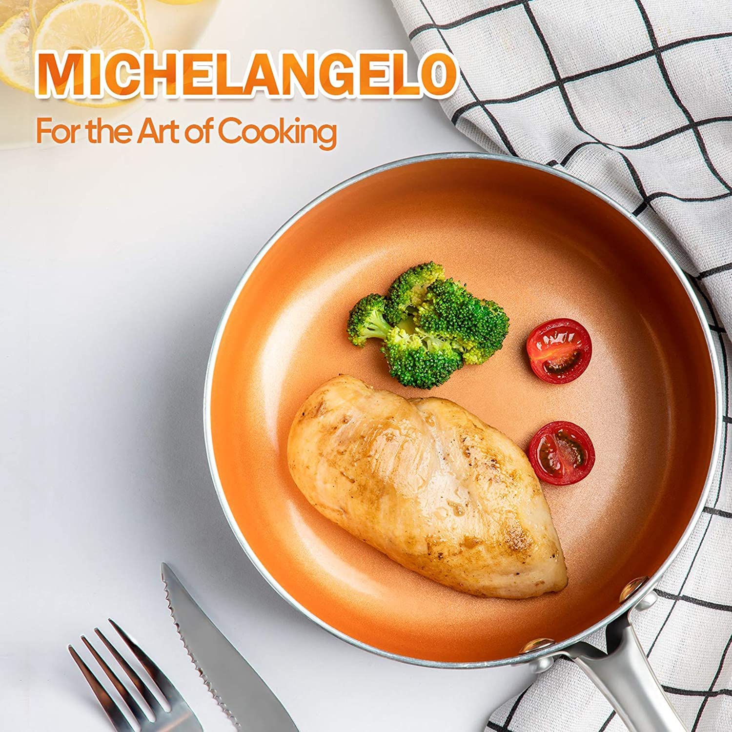 MICHELANGELO poêle dans un décors de cuisine illustrant son aspect esthétique cuivre