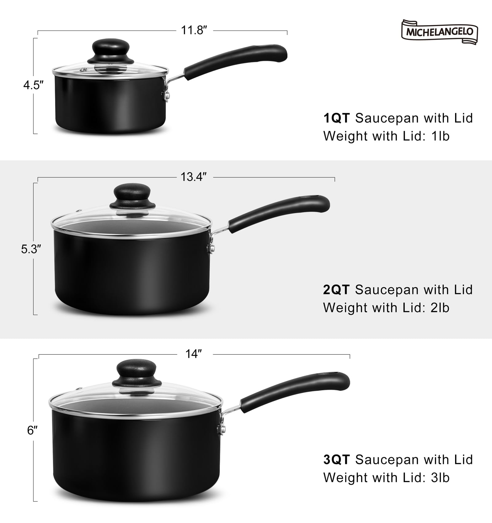 MICHELANGELO casseroles empilées, gain de place pour rangement pratique