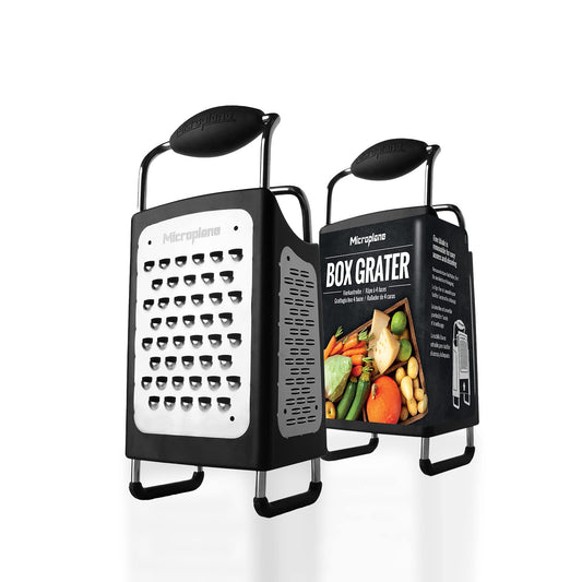 Microplane râpe boîte face avant montrant boîte collectrice pratique
