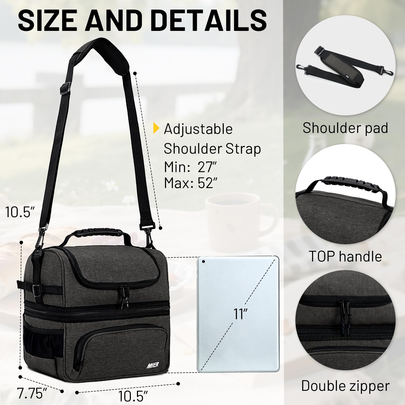 MIER lunch box bandoulière rembourrée transport confortable