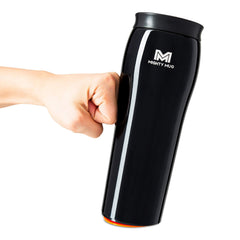 Mighty Mug face avant Midnight montrant la finition et le logo, prévention des renversements