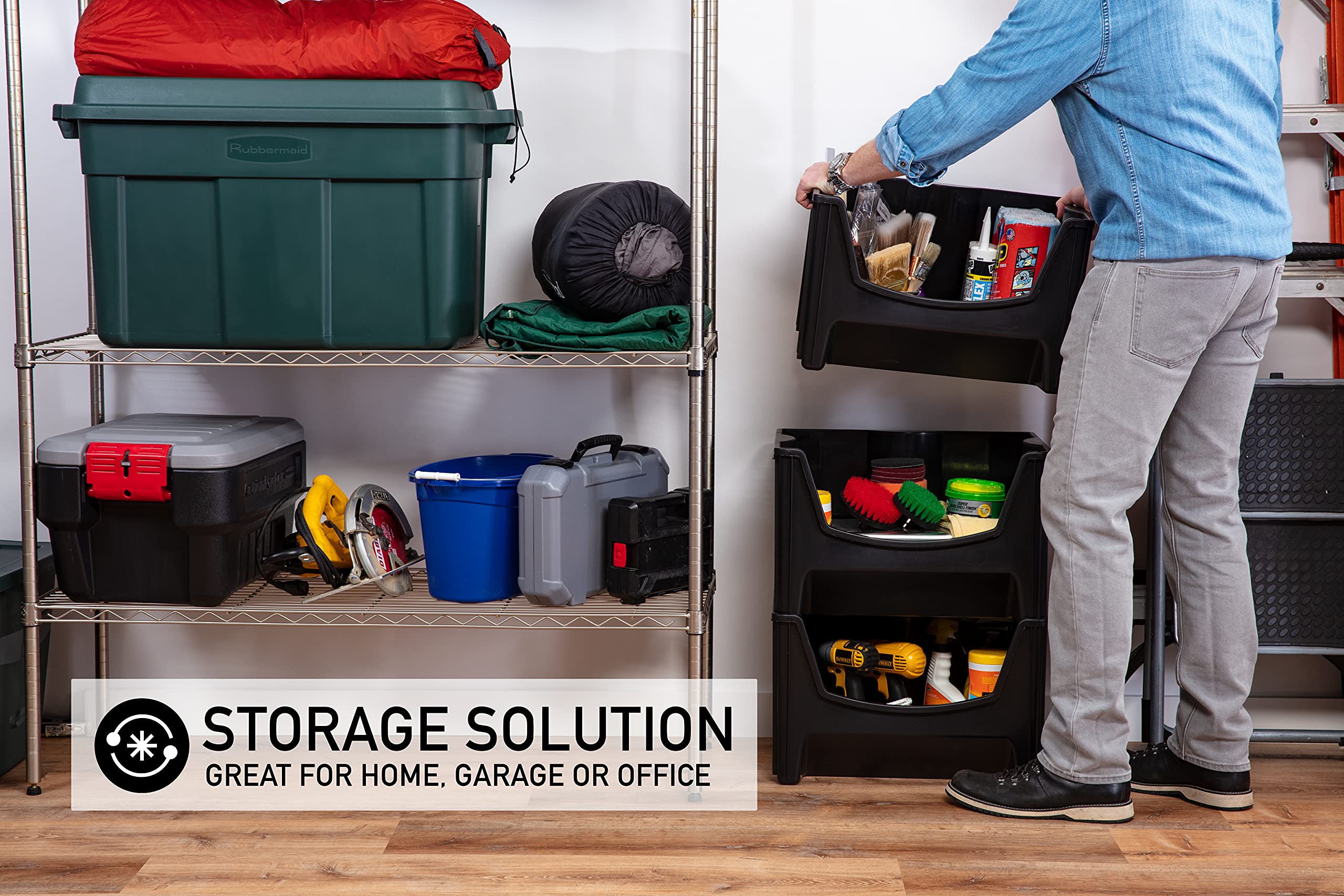 Mighty Tuff en usage garage organisant outils lourds et pièces