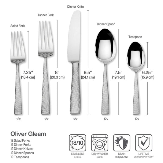 Mikasa gros plan sur la finition miroir Oliver, finition résistante et brillante