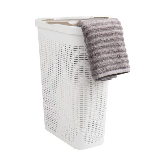 Mind Reader vue frontale du panier blanc offrant gain de place