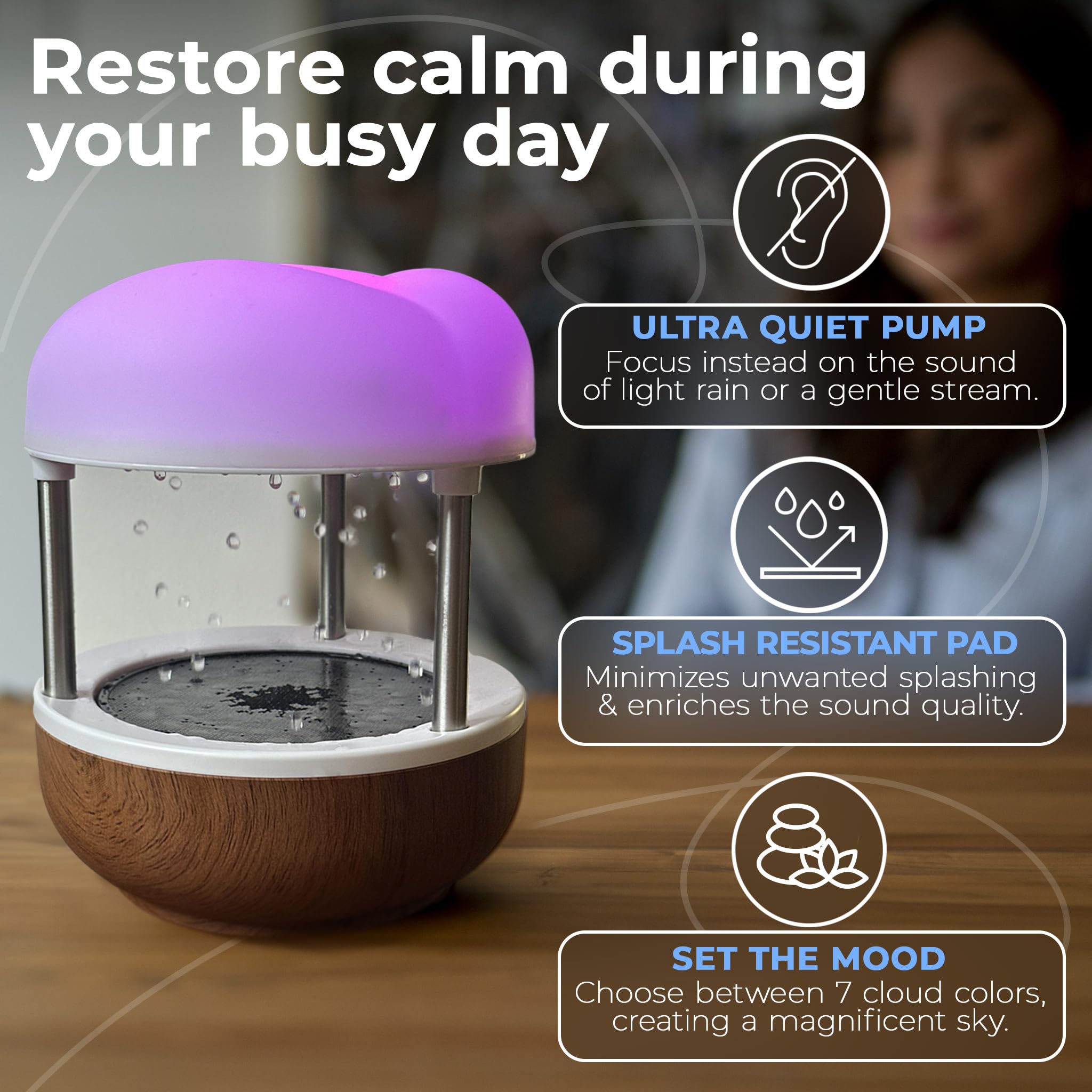 Mindsight Calming Cloud gros plan sur le nuage illuminé, éclairage LED modulable bénéfique
