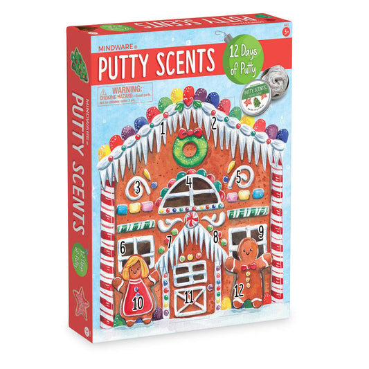 MindWare boîte métallique ouverte révélant la putty parfumée et pailletée, pratique et refermable