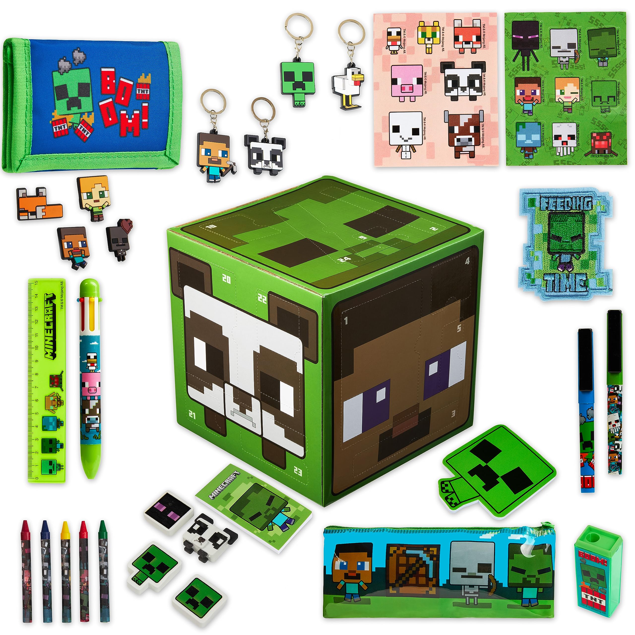 Minecraft calendrier cube face avant montrant 24 compartiments et décor festif