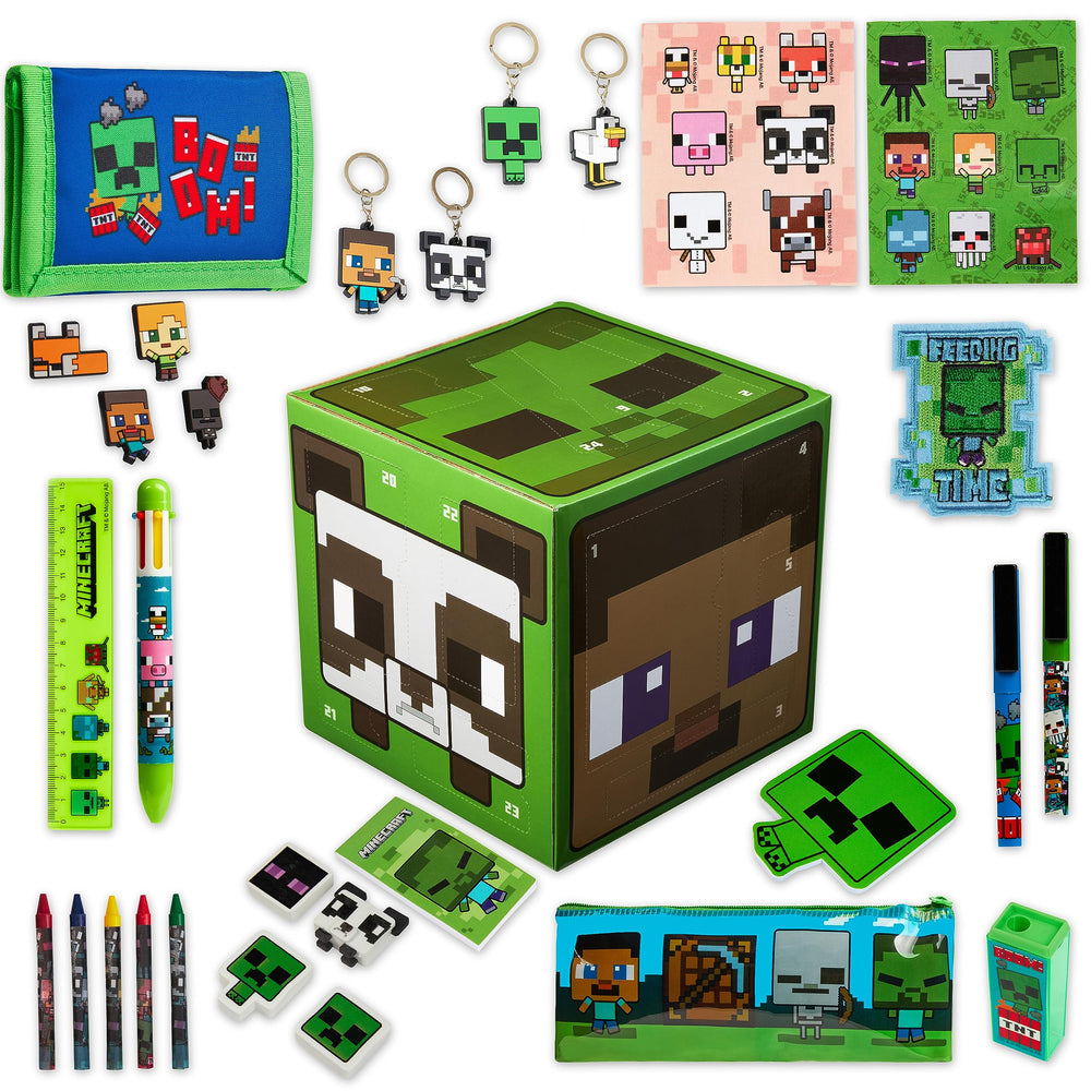 Minecraft calendrier cube face avant montrant 24 compartiments et décor festif