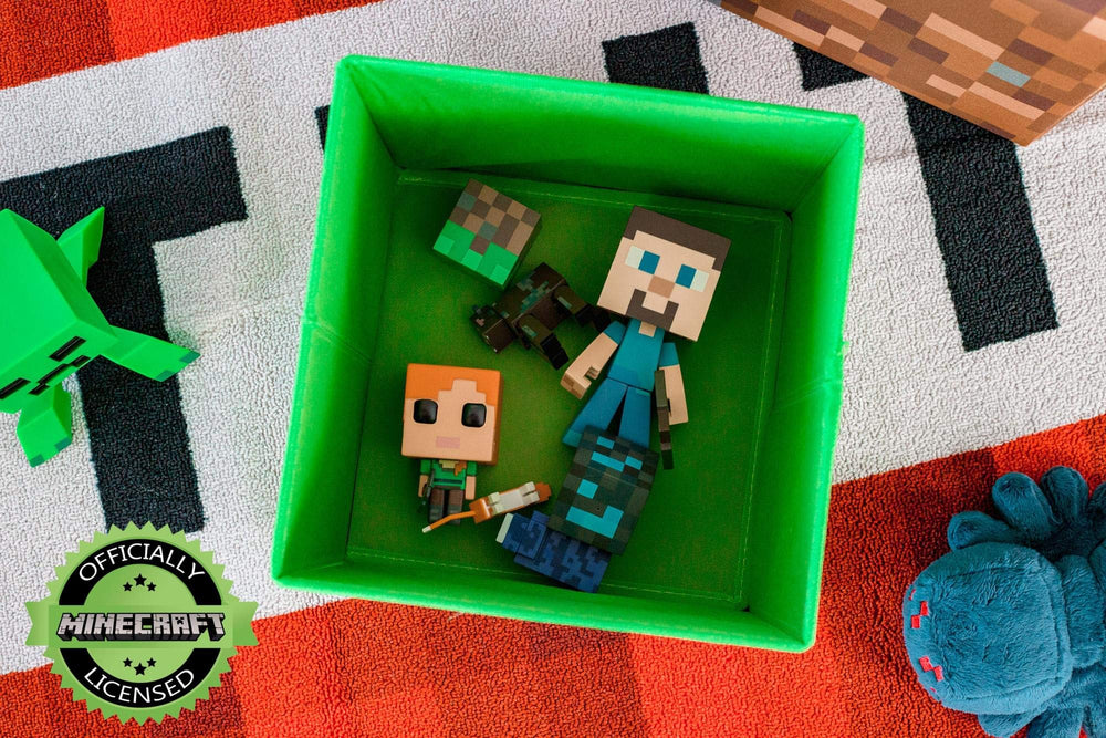Minecraft scène lifestyle coin gaming, mix déco et rangement fonctionnel