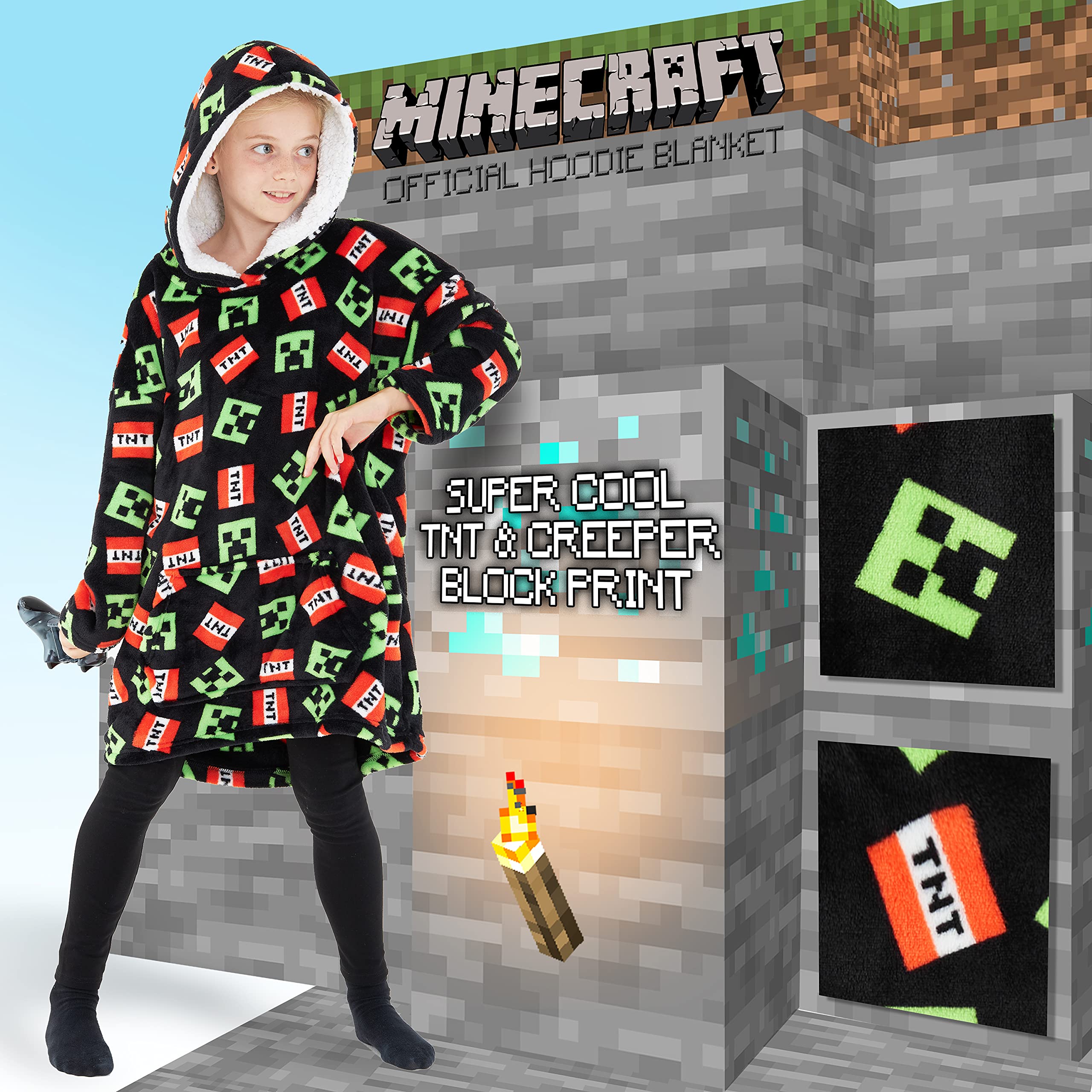 Minecraft capuche sherpa doublée pour chaleur et confort maximal