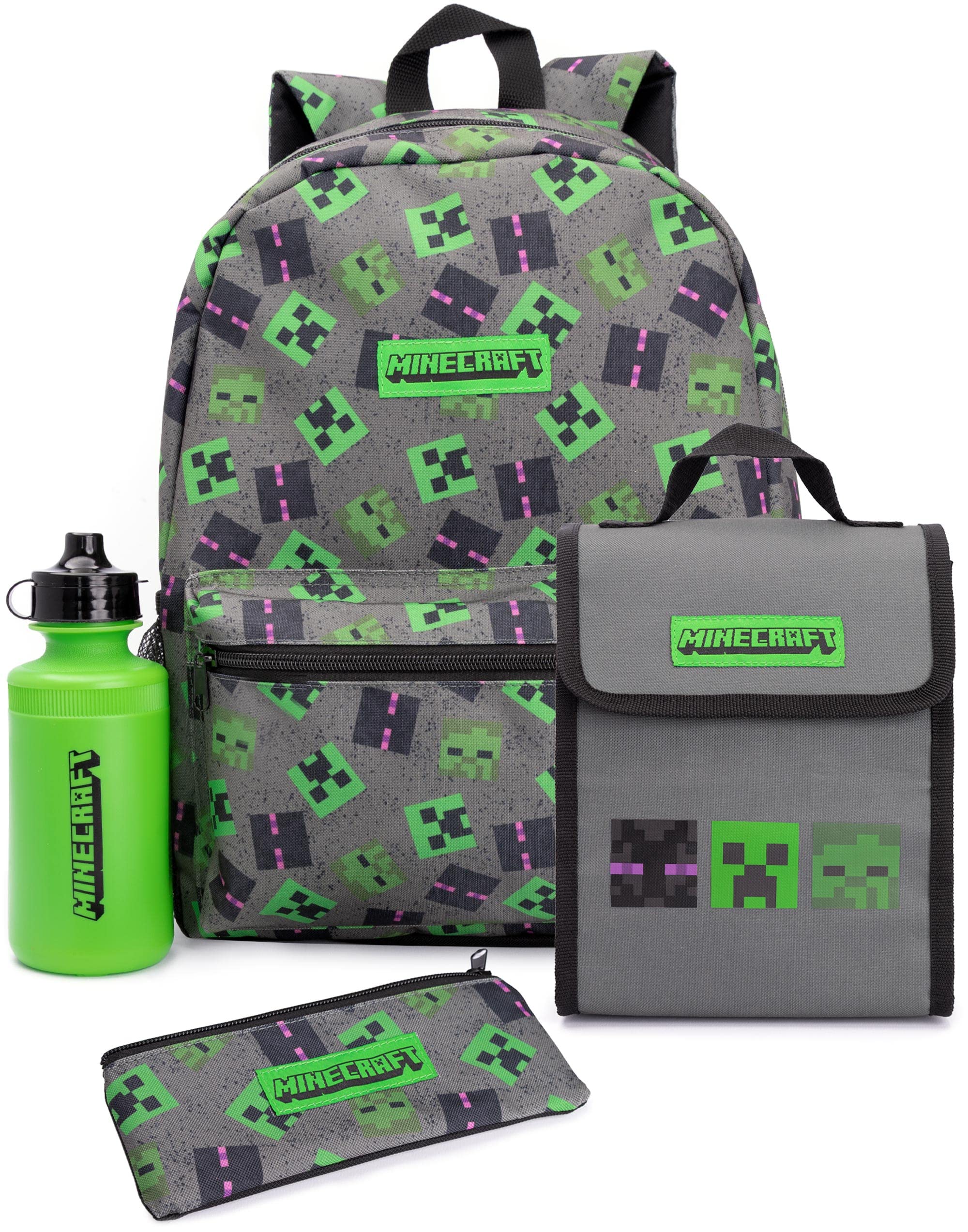 Minecraft sac à dos devant montrant logo et compartiments, pratique