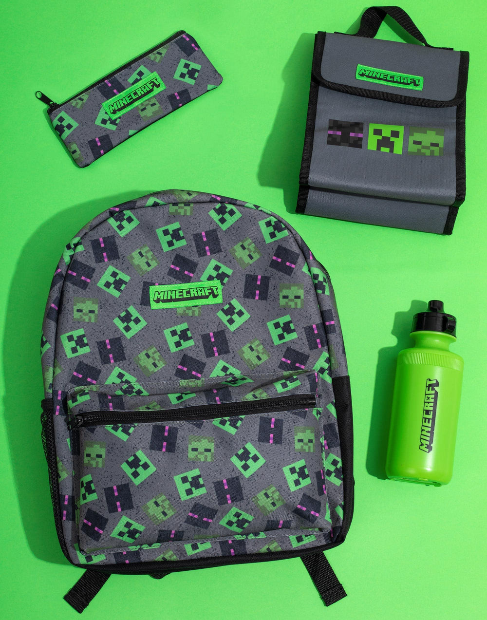 Minecraft sac-repas isotherme gris et vert gardant les aliments frais