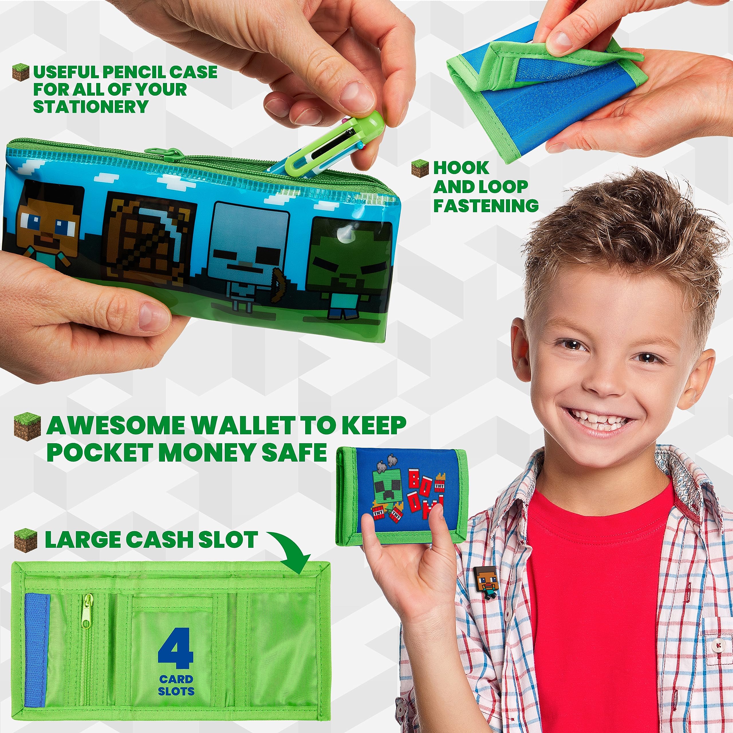Minecraft stylo et carnet assortis illustrant papeterie pratique pour l'école