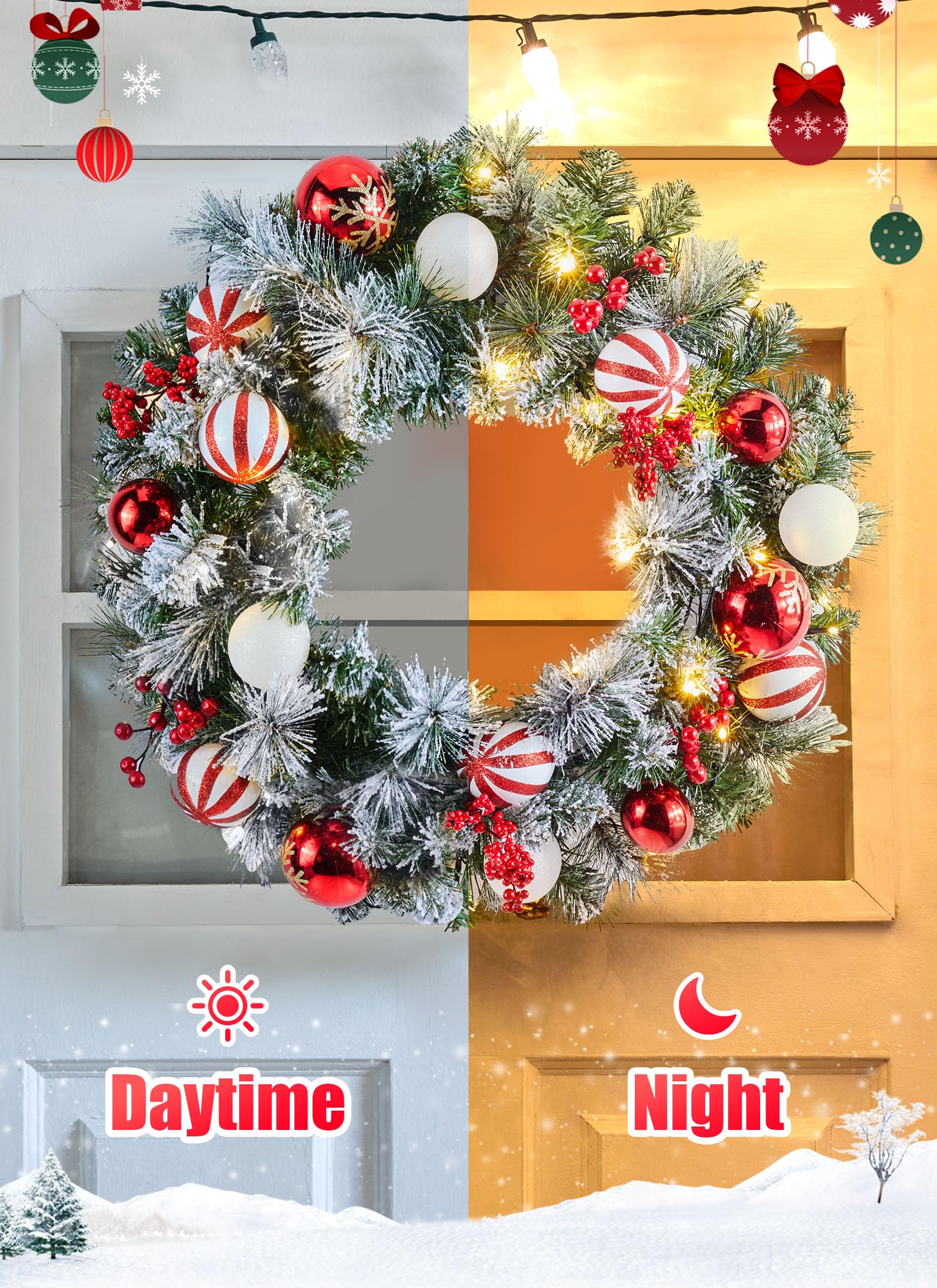 Minetom détail des boules et baies rouges ajoutant touche festive