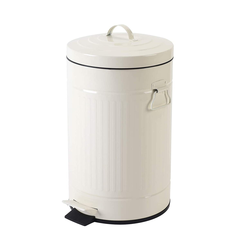 mingol vue avant de la corbeille blanc crème avec couvercle, esthétique rétro et gain de place