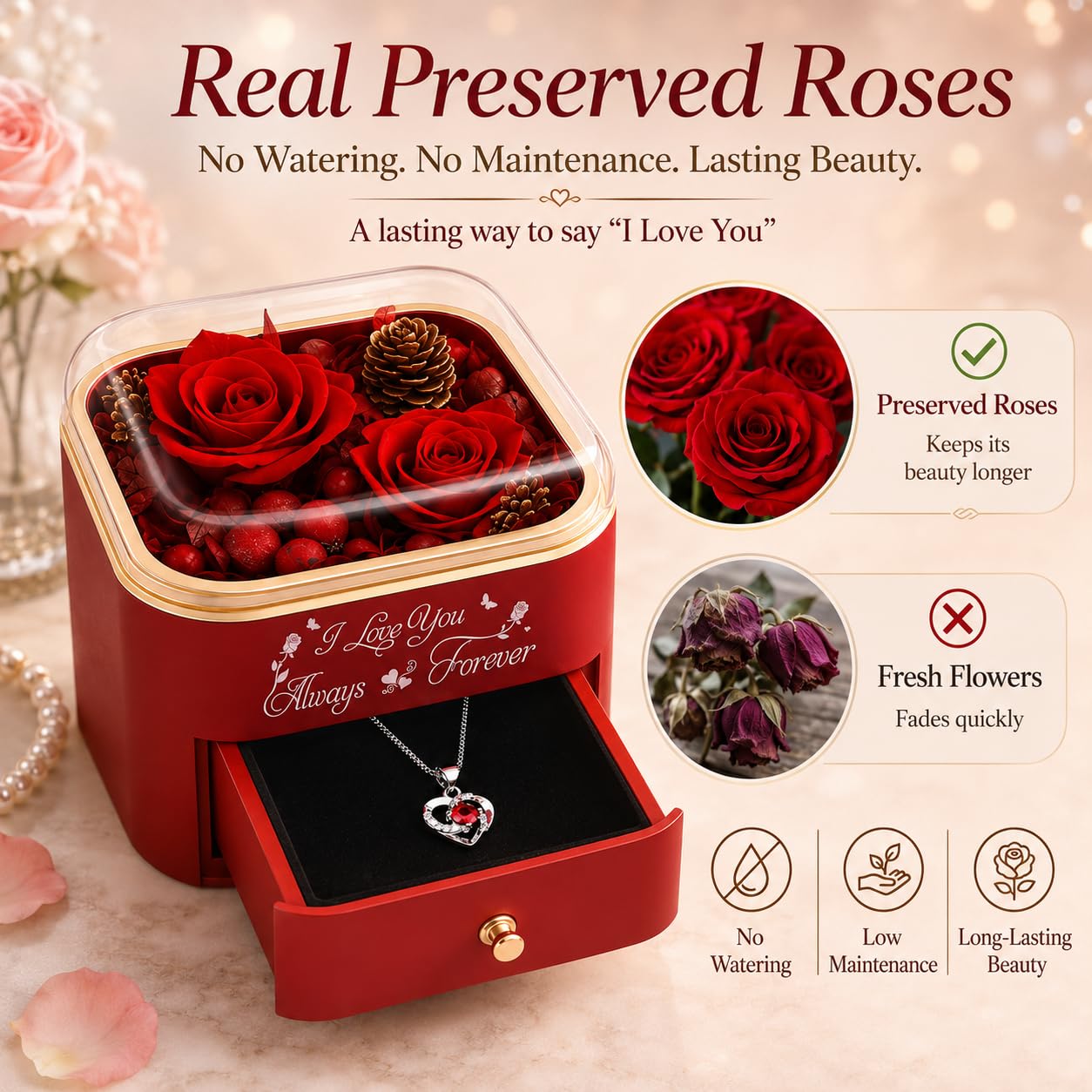 minstely étiquette imprimée I Love You Always & Forever, message romantique clair