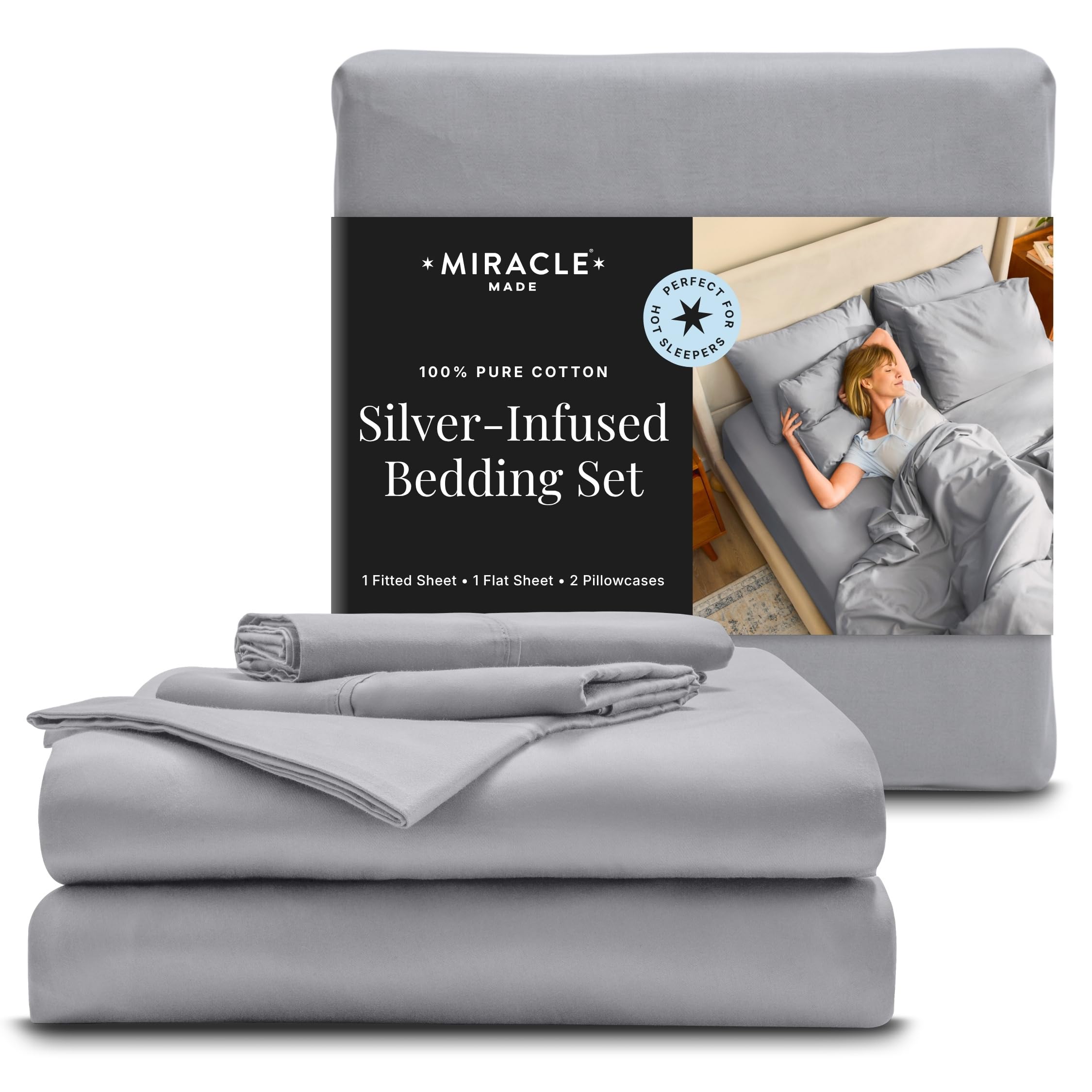 Miracle Made drap-housse king gris argent montrant maintien sécurisé