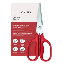 Misen ciseaux face et emballage montrant design robuste et couleur rouge