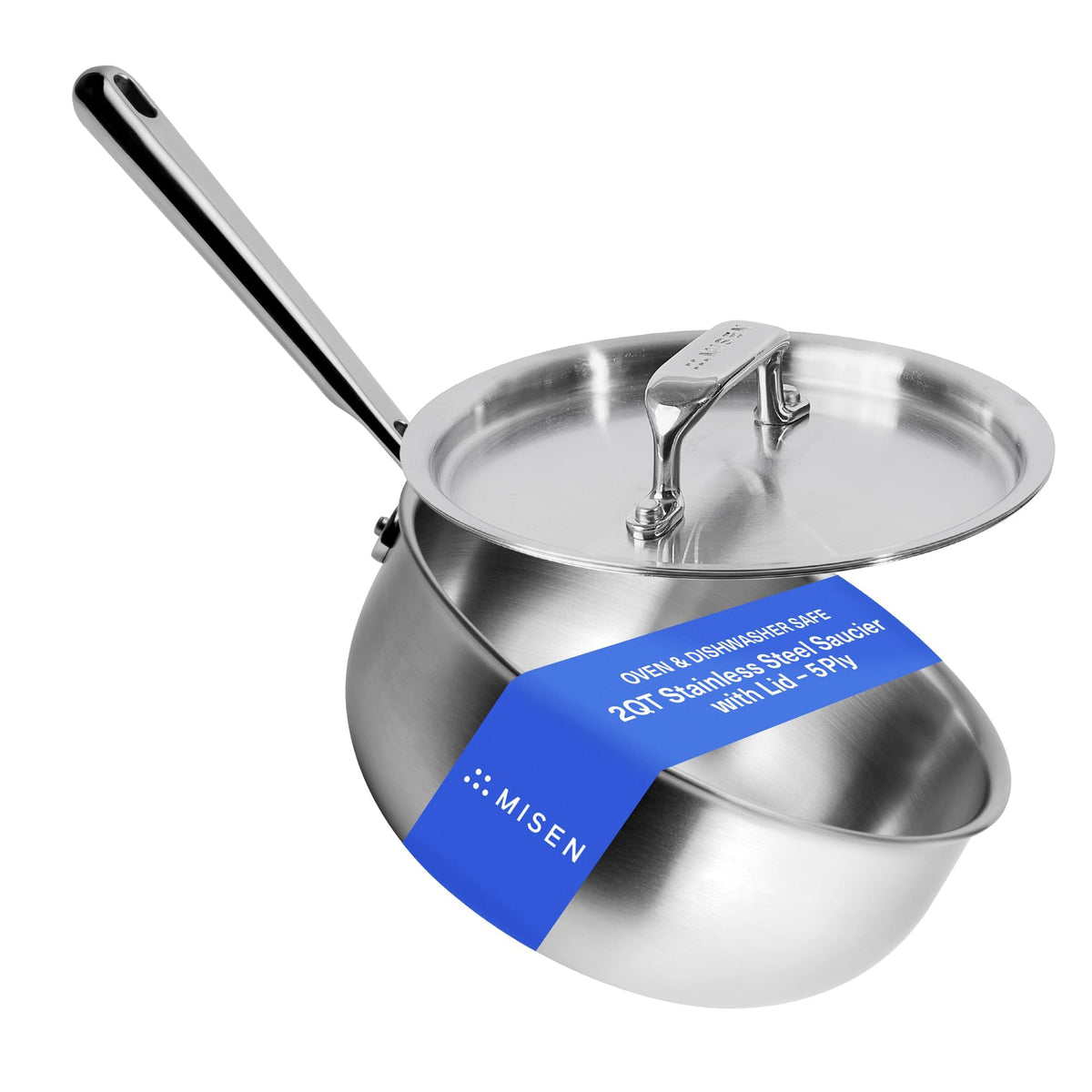 Misen saucier face avant montrant silhouette et couvercle, cuisson uniforme